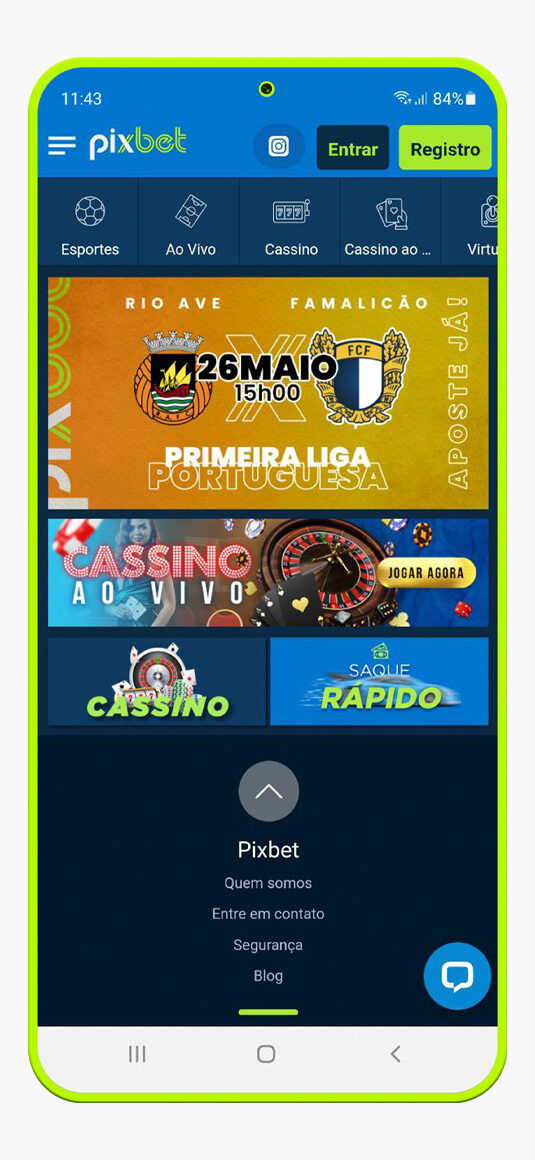 Captura de tela da interface do aplicativo móvel Pixbet Brasil