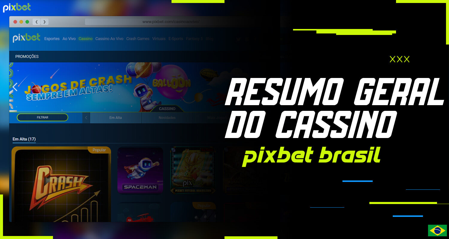 Descrição detalhada das seções do cassino na plataforma Pixbet Brasil